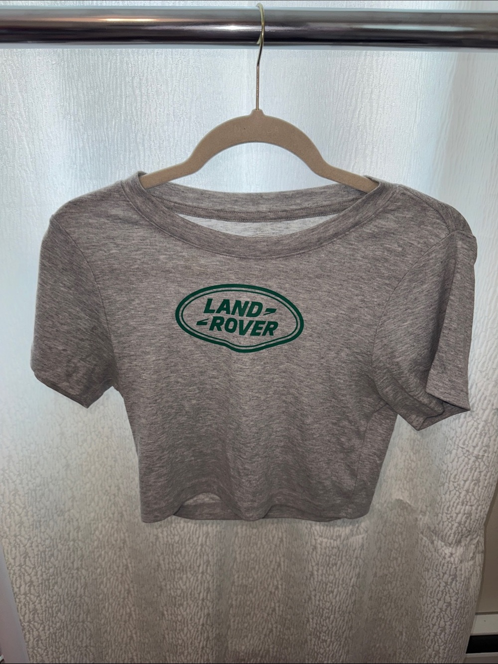 PacSun Gray Crop Tee with Green Land Rover Logo